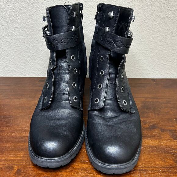 Zodiac Boots Size 9 Gemma Side Zip Chic Cool Leather Buckle Goth Emo Lug Sole - Picture 2 of 11